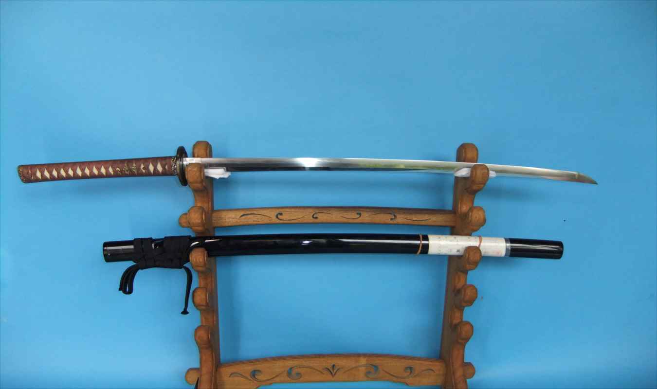 時代拵え一作物☆前田家家紋入りハバキ☆鍔と縁は在銘☆伝 会津兼定 中 