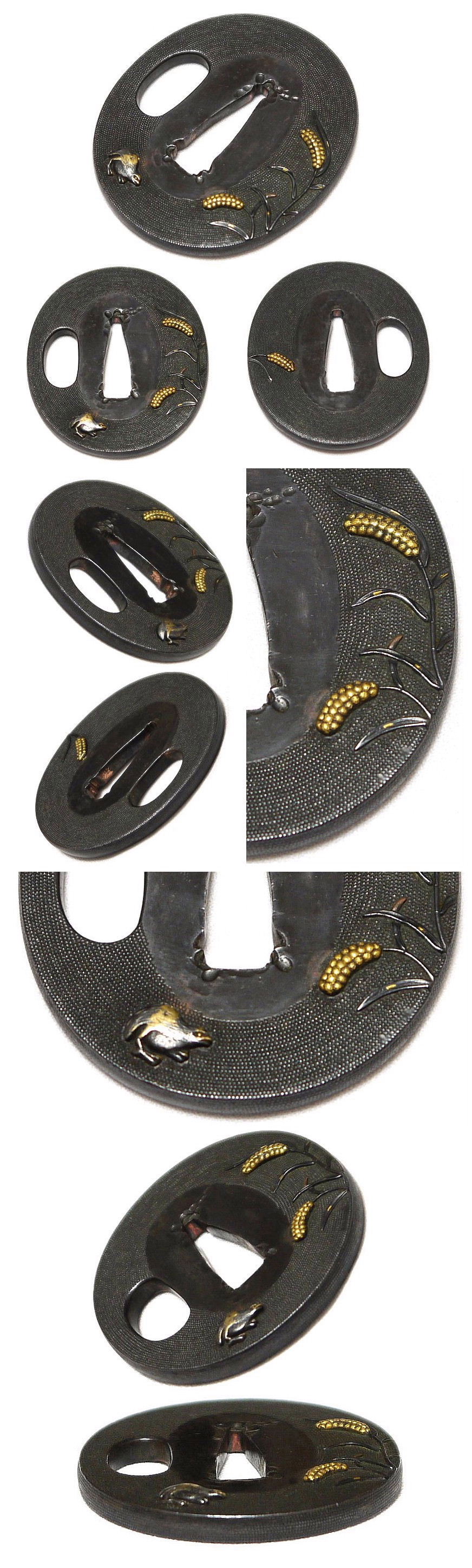 鍔】－鶉と稲穂図－*赤銅魚子地* 状態最高で傑作です！57mm 桐箱付