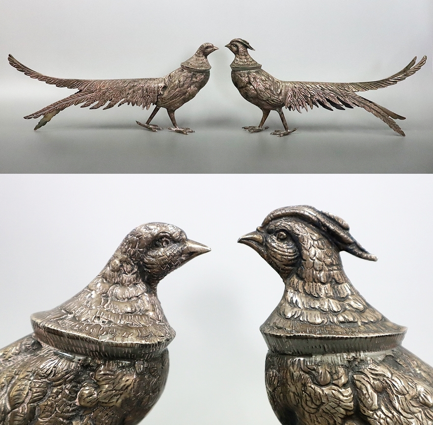 ⭐️鳳凰一対銀容彫雄雌置物⭐️1k94g⭐ - 美術*刀剣*専門