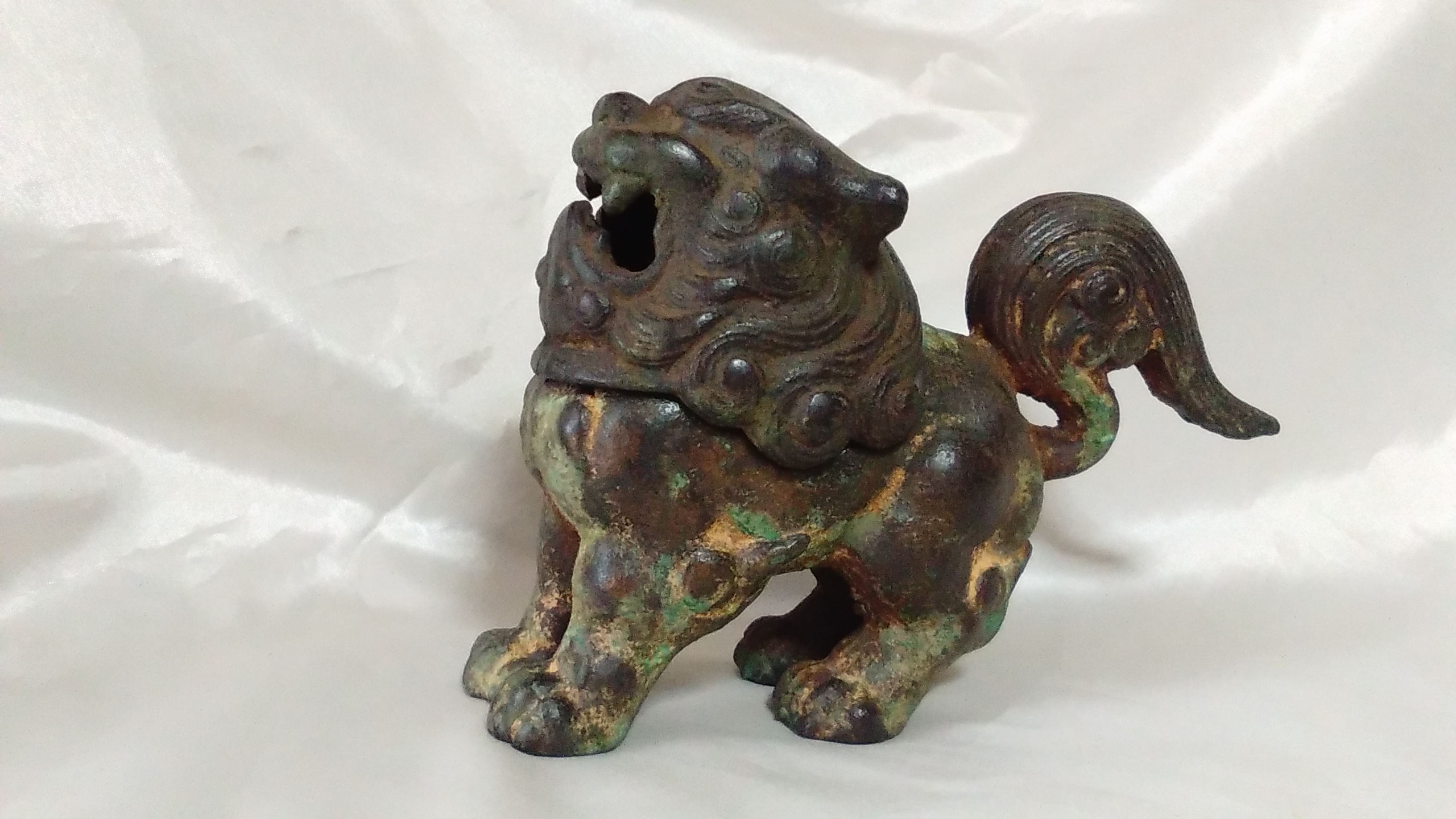 独特の素材 鉄地真鍮鍍金 狛獅子香炉 室町時代 美術*刀剣*専門 - H0330C その他