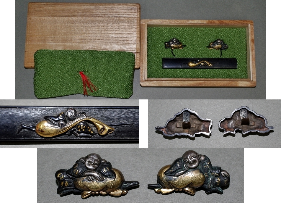 ☆古後藤 後藤伝乗在銘 布袋文目貫 古後藤布袋文小柄 二処物☆ 美術*刀剣*専門*オークション！WINNERS(ウィナーズ)