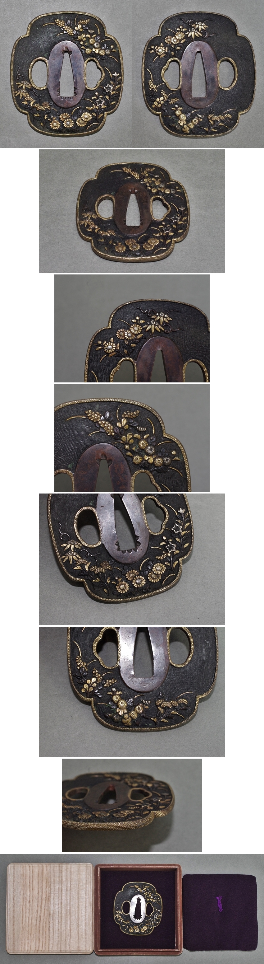 ☆美濃後藤赤銅魚子地鍍金【秋草図】木瓜形鍔☆ - 美術*刀剣*専門